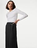 Pleated Wrap Detail Midaxi A-Line Skirt