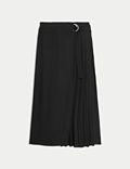 Pleated Wrap Detail Midaxi A-Line Skirt