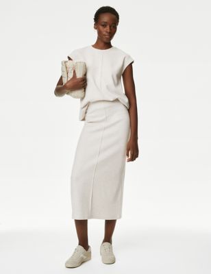 M&S Womens Cotton Blend Midaxi Skirt - 8REG - Ivory, Ivory
