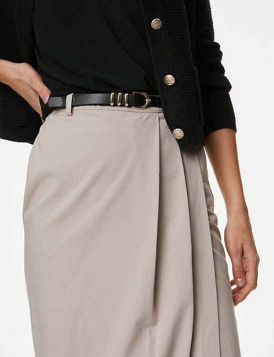 Pure Cotton Belted Midi Pencil Skirt