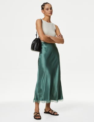 Mamalicious Maternity satin midi skirt in sage