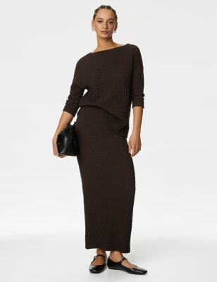 Womens M&S Collection Textured Maxi Column Skirt - Bitter Chocolate, Bitter Chocolate