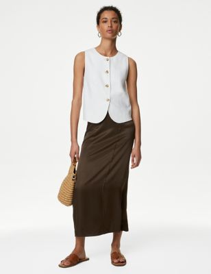 

Womens M&S Collection Satin Seam Detail Midi Slip Skirt - Chocolate, Chocolate