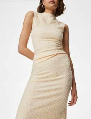 M&S Womens Textured A-Line Midi Skirt - 10REG - Cream, Cream