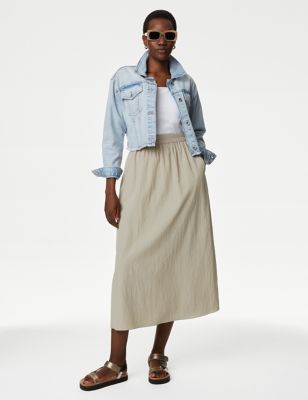 M&S Womens Midi A-Line Skirt - 16REG - Neutral, Neutral