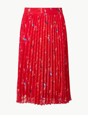 Floral Print Pleated Fit & Flare Midi Skirt | M&S Collection | M&S