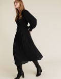 Plisse Belted Midaxi Waisted Dress