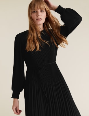 Plisse Belted Midaxi Waisted Dress