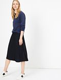 Jersey Pleated A-Line Midi Skirt