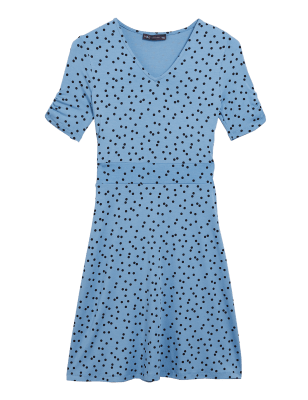 

M&S Collection Minivestido skater de punto de topos de escote en picoWomens - Blue Mix, Blue Mix