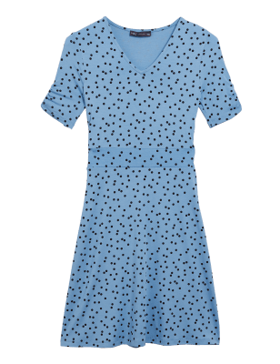 

Womens M&S Collection Jersey Polka Dot V-Neck Mini Skater Dress - Blue Mix, Blue Mix