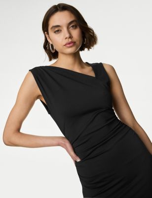 M&S Women's Asymmetric Ruched Midaxi Bodycon Dress - 20REG - Black, Black
