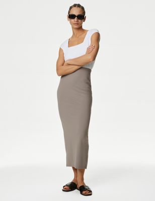 M&S Womens Jersey Maxi Column Skirt - 10REG - Mocha, Mocha,Black