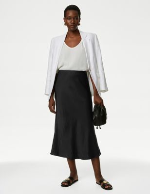 M&S Women's Satin Midaxi Slip Skirt - 8LNG - Black, Black