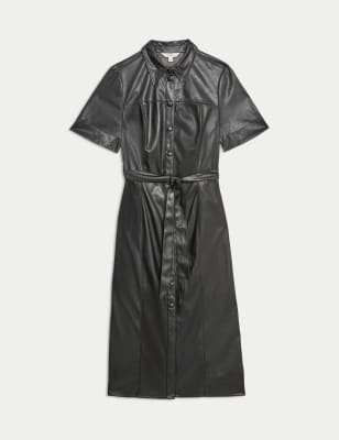 Faux Leather Belted Midaxi Shirt Dress 5 of 6