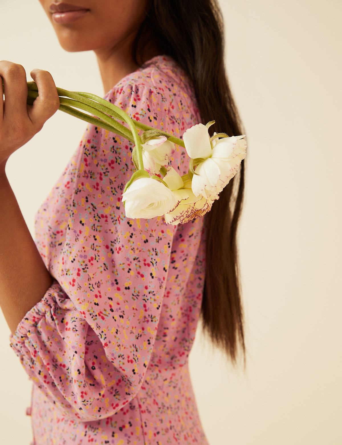 Floral V-Neck Button Through Mini Tea Dress