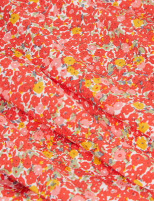 M&S X Ghost Womens Floral V-Neck Puff Sleeve Midi Tea Dress - 10REG - Orange Mix, Orange Mix