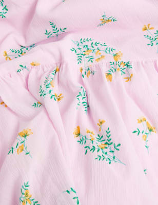 M&S X Ghost Womens Pure Cotton Floral Frill Sleeve Midi Dress - 10REG - Lilac Mix, Lilac Mix