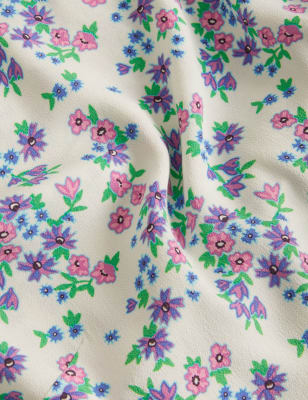 M&S X Ghost Womens Floral Tie Sleeve Mini Tea Dress - 10REG - Ivory Mix, Ivory Mix