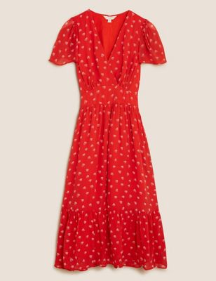 Heart Print V-Neck Midi Tea Dress | M&S X GHOST | M&S