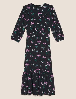 M&S X Ghost Womens Floral Frill Detail Midi Tea Dress