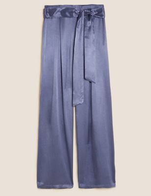 M&S X Ghost Womens Satin Tie Front Wide Leg Trousers