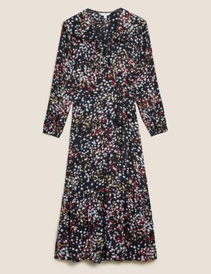 M&S X Ghost Womens Star Print Ruffle Midi Wrap Dress