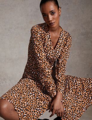 

Womens M&S X GHOST Animal Print V-Neck Midi Tea Dress - Brown Mix, Brown Mix