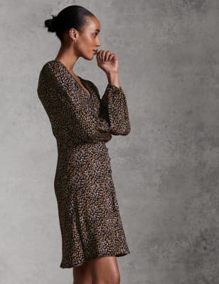 

Womens M&S X GHOST Knielanges Teekleid mit V-Ausschnitt und Muster - Black Mix, Black Mix