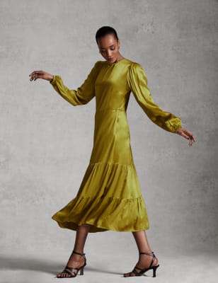 

M&S X GHOST Vestido de tarde a media pierna de saténWomens - Olive, Olive