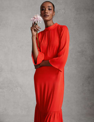 

M&S X GHOST Vestido de tarde a media pierna de corte imperio con cuello altoWomens - Red, Red