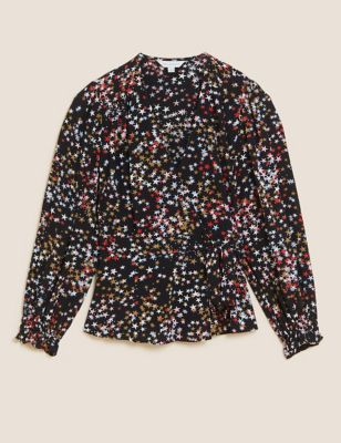 M&S X Ghost Womens Star Print V-Neck Long Sleeve Wrap Top