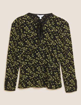 M&S X Ghost Womens Floral Tie Neck Long Sleeve Blouse