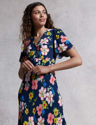 

Womens M&S X GHOST Floral V-Neck Angel Sleeve Midi Tea Dress - Multi, Multi