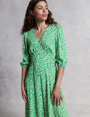 

Womens M&S X GHOST Midi-Teekleid mit Blümchenmuster und V-Ausschnitt - Green Mix, Green Mix