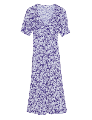 

Womens M&S X GHOST Ditsy Floral Button Through Midi Tea Dress - Purple Mix, Purple Mix