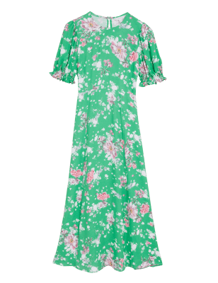 

Womens M&S X GHOST Midaxi-Teekleid mit Puffärmeln und Blumenmuster - Green Mix, Green Mix
