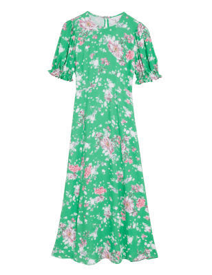 

Womens M&S X GHOST Floral Puff Sleeve Midaxi Tea Dress - Green Mix, Green Mix