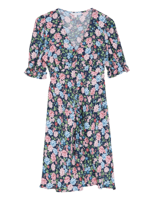 

Womens M&S X GHOST Floral V-Neck Knee Length Tea Dress - Multi, Multi