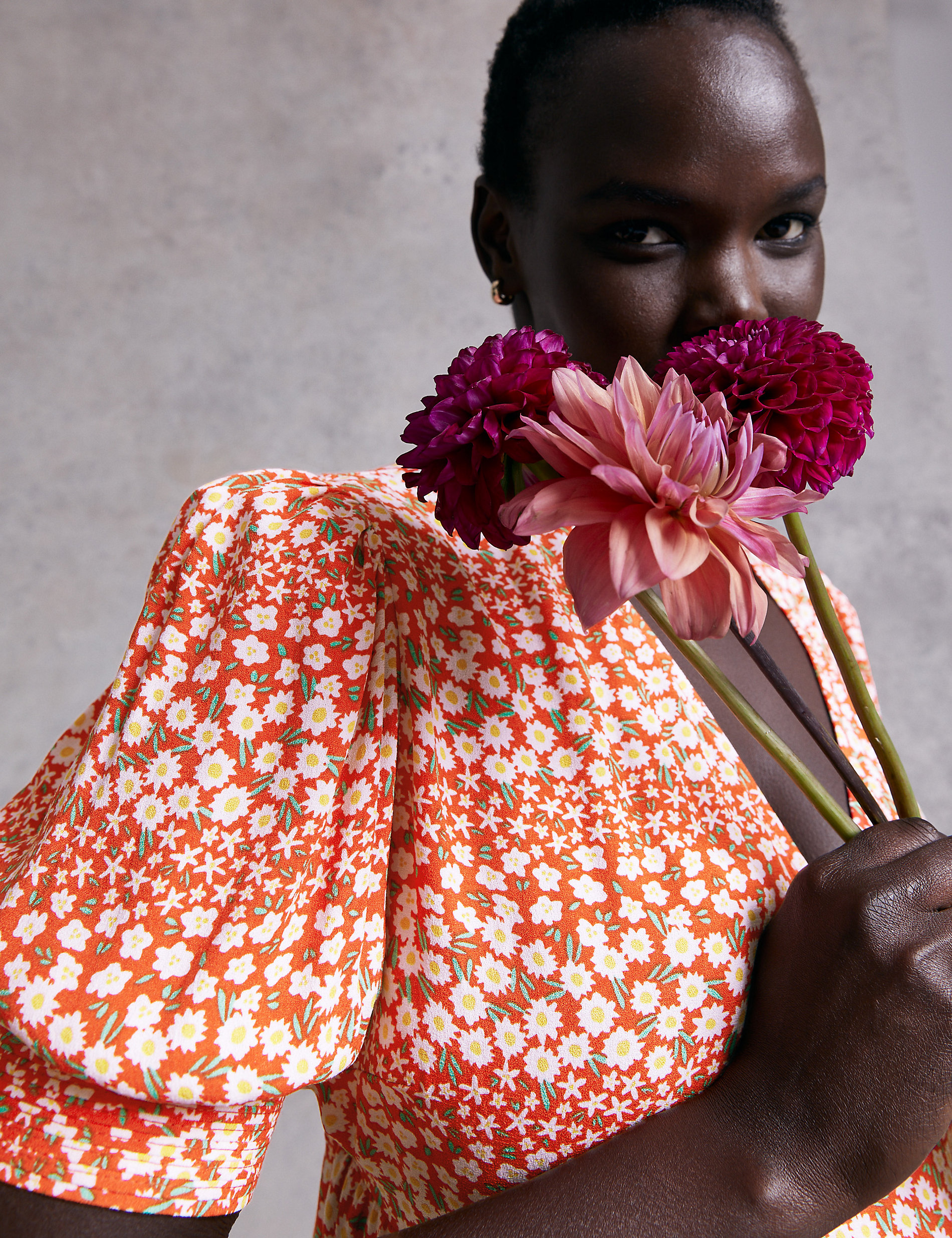 Ditsy Floral V-Neck Midi Wrap Dress