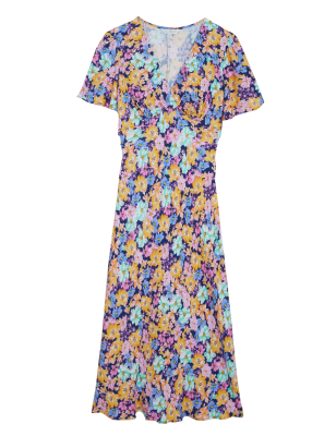 

Womens M&S X GHOST Geblümtes Midi-Teekleid mit V-Ausschnitt - Multi, Multi