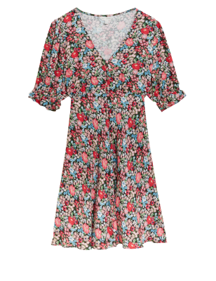 

Womens M&S X GHOST Mini-Teekleid mit Blumenmuster und V-Ausschnitt - Multi, Multi