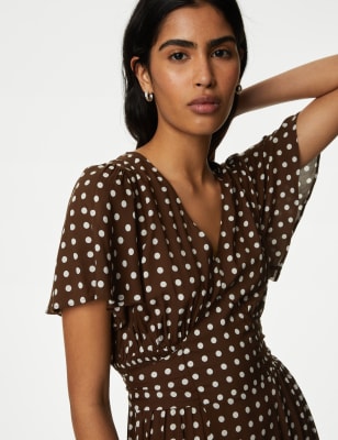 Polka Dot V-Neck Maxi Wrap Dress