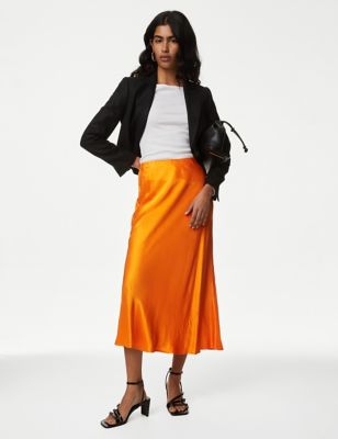 

Womens M&S Collection Satin Midaxi Slip Skirt - Orange, Orange