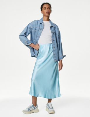 M&S Women's Satin Midaxi Slip Skirt - 6PET - Pale Blue, Pale Blue