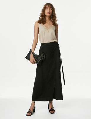 

Womens M&S Collection Side Split Maxi Wrap Skirt - Black, Black