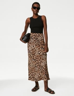 M&S Women's Animal Print Maxi Slip Skirt - 6REG - Black Mix, Black Mix