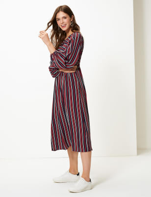 

Womens M&S Collection Striped Relaxed Midi Dress - Black Mix, Black Mix