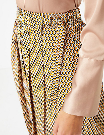 Geometric Print Pleated Wrap Midi Skirt