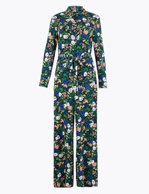 Floral Print Collared Neck Belted Jumpsuit | M&S Collection | M&S